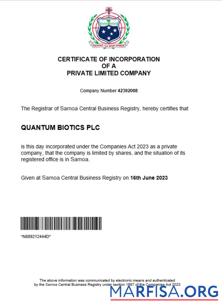 Realistic Samoa business registration certificate Word and PDF template